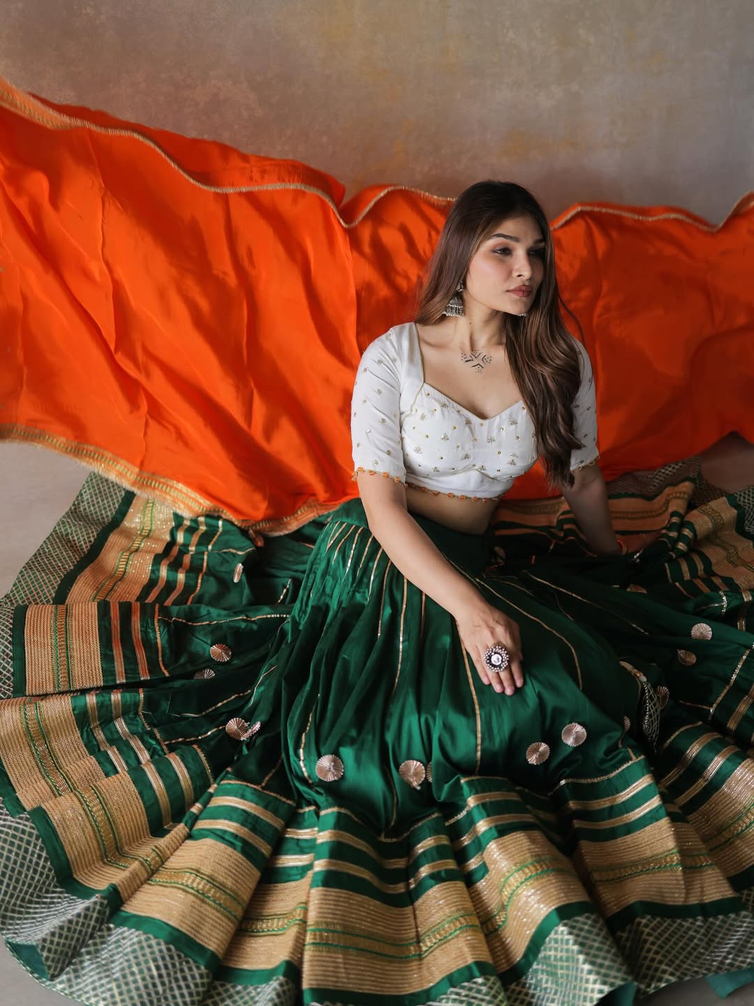 Embroidery and Real Mirror Work Green Lehenga Choli Set