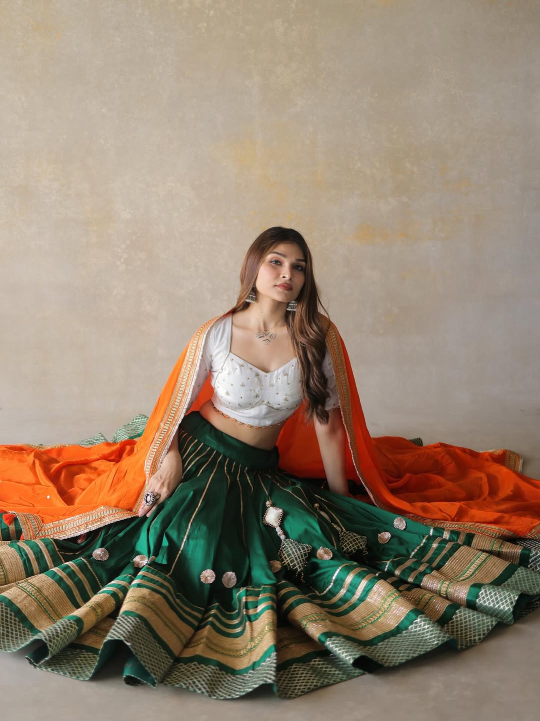 Embroidery and Real Mirror Work Green Lehenga Choli Set