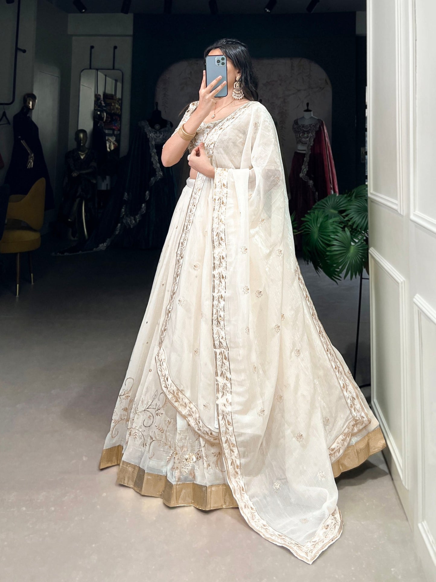 Zahreen Ethnic Silver Glosy Lehenga Choli