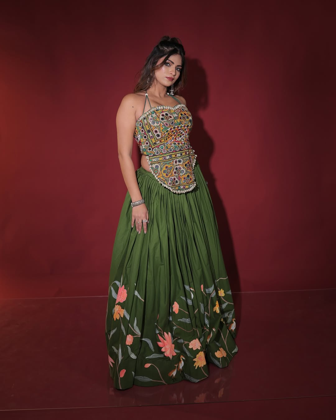 Navratri Special Fancy Hand-painted Chaniya with Kachhi twist blouse