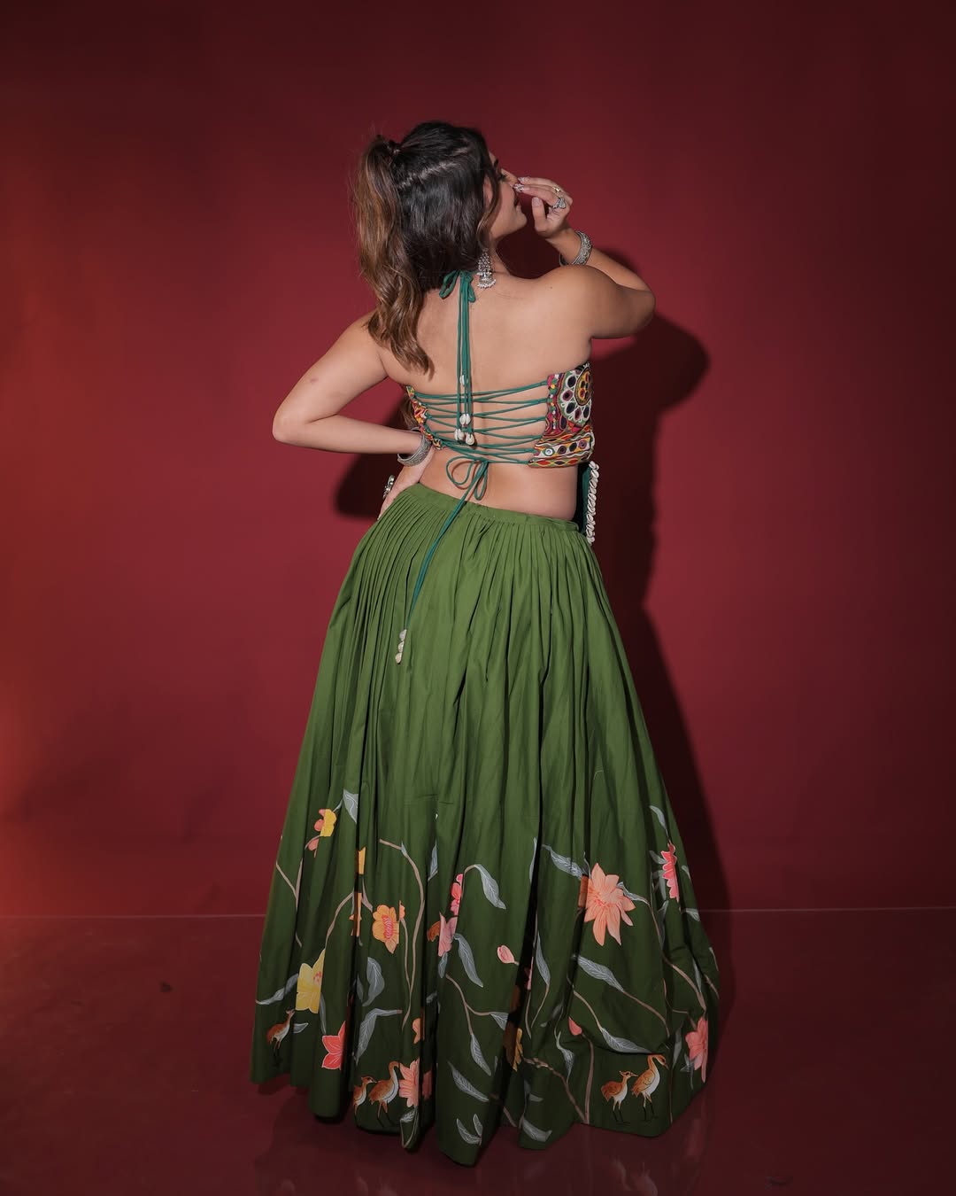 Navratri Special Fancy Hand-painted Chaniya with Kachhi twist blouse