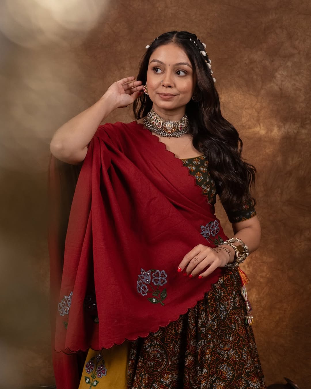 Oakre-Yellow Kalamkari disiner Lehenga Set