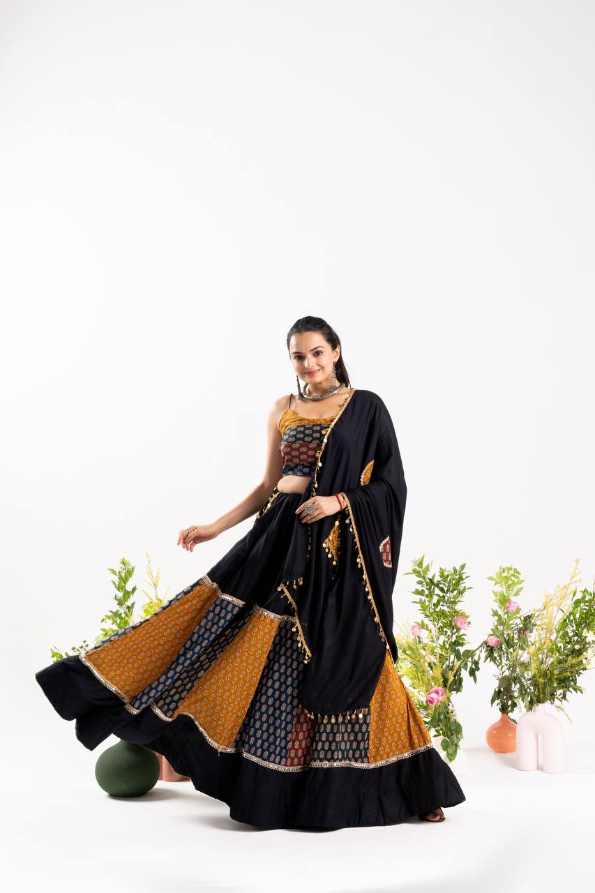 Stunning Navratri Lehenga choli With Ajrakh Cotton Printed- 2 color