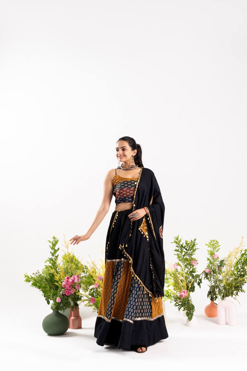 Stunning Navratri Lehenga choli With Ajrakh Cotton Printed- 2 color