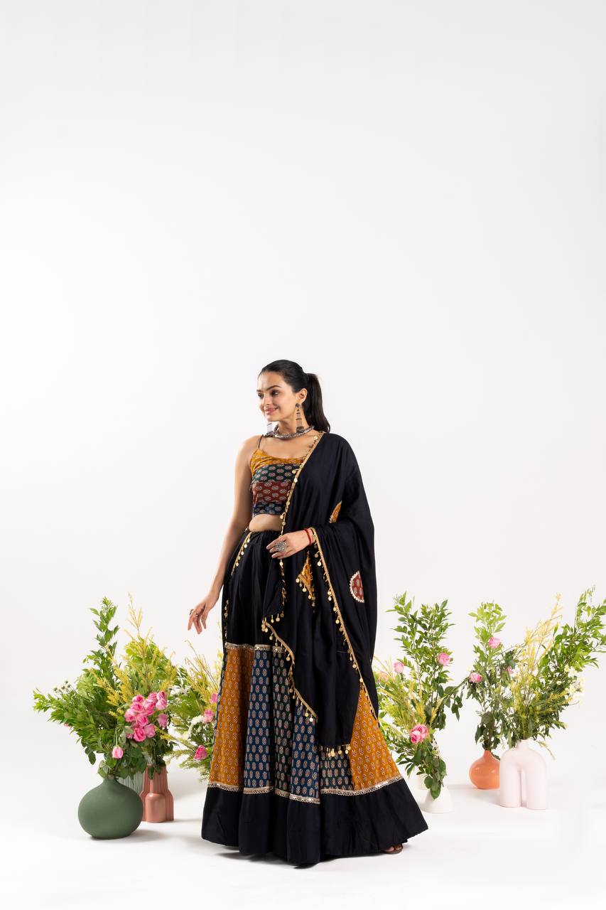 Stunning Navratri Lehenga choli With Ajrakh Cotton Printed- 2 color