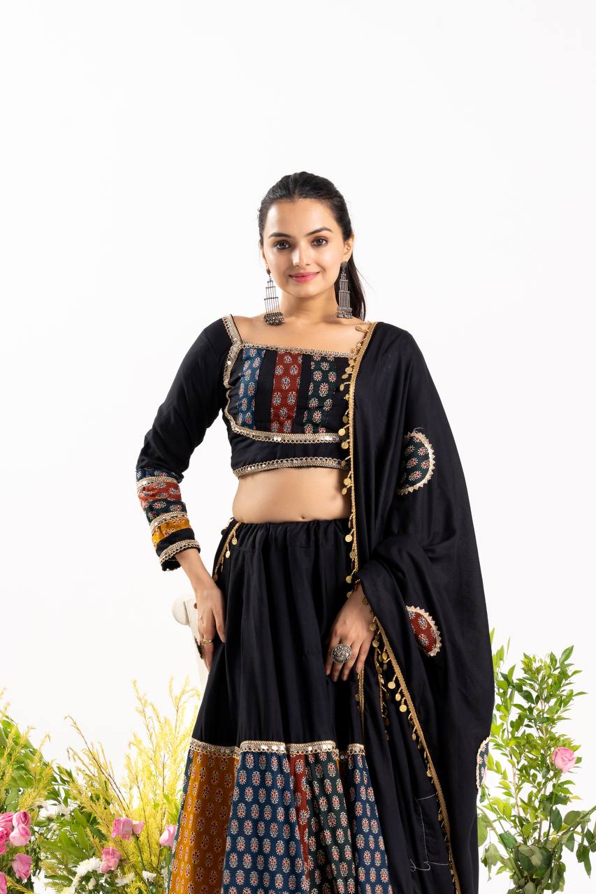 Stunning Navratri Lehenga choli With Ajrakh Cotton Printed- 2 color