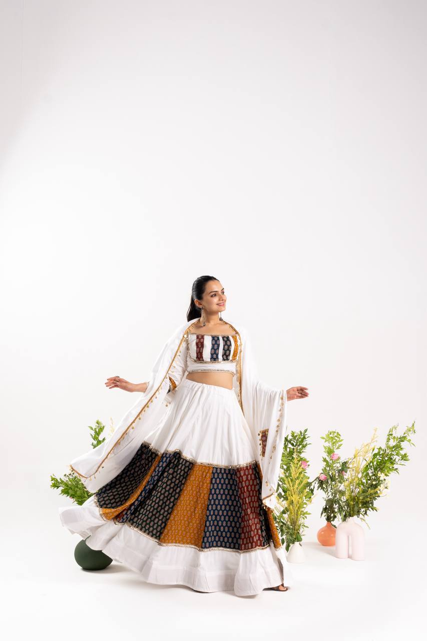 Stunning Navratri Lehenga choli With Ajrakh Cotton Printed- 2 color