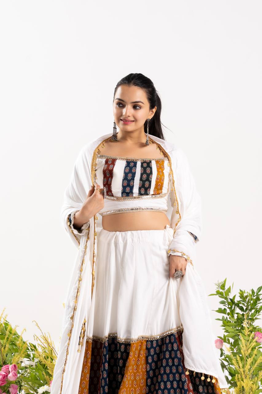 Stunning Navratri Lehenga choli With Ajrakh Cotton Printed- 2 color