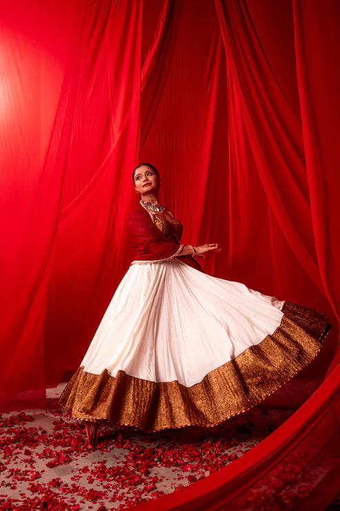 Kali Copper Tissue Contrast Lehenga Set