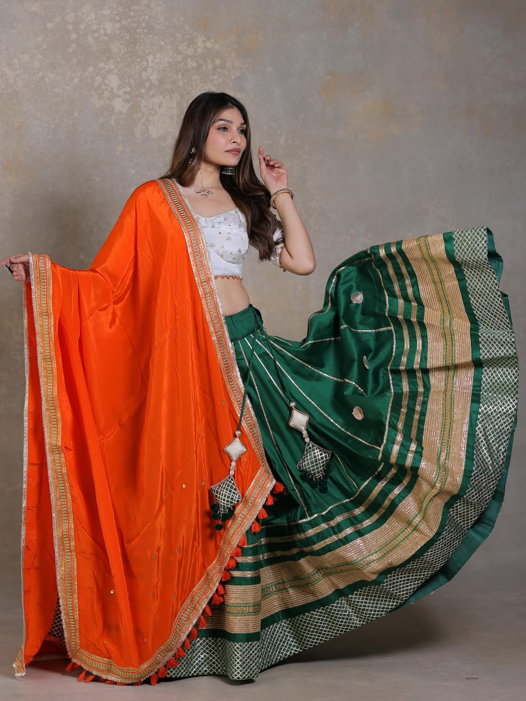 Embroidery and Real Mirror Work Green Lehenga Choli Set
