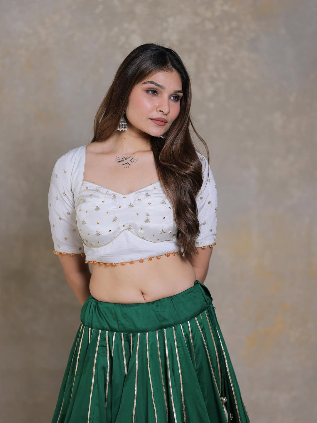 Embroidery and Real Mirror Work Green Lehenga Choli Set