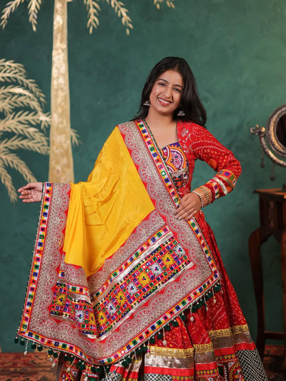 Traditional Mirror Work Lehenga Choli with Silk Inner and Soft Muslin Dupatta