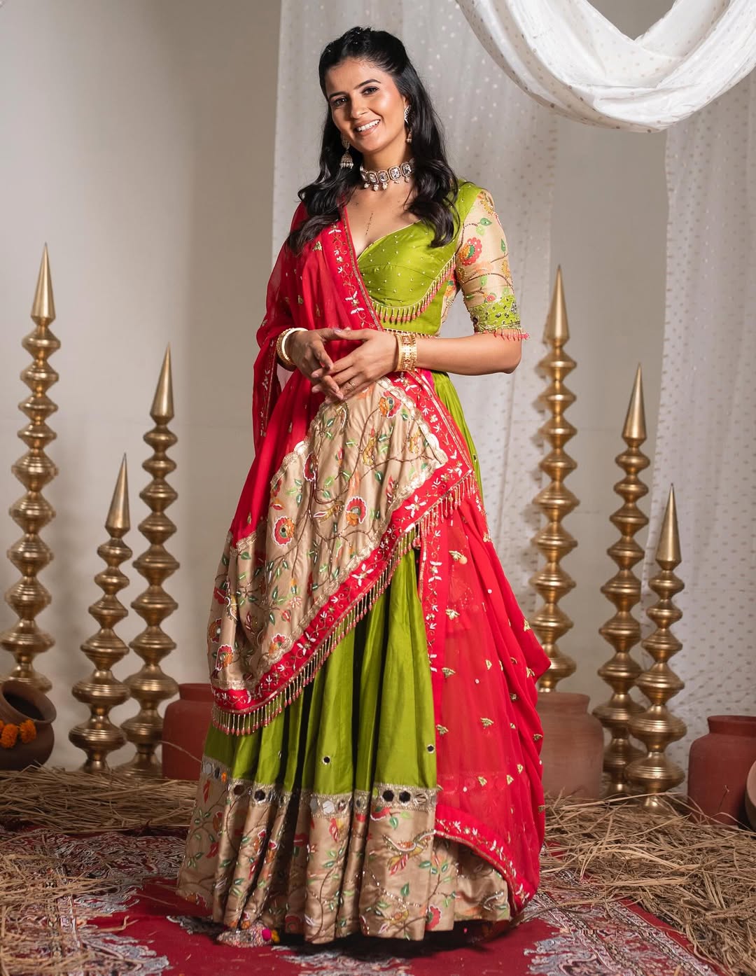 Beautiful Light Green Navratri Special Real Mirror Work Lehenga Choli