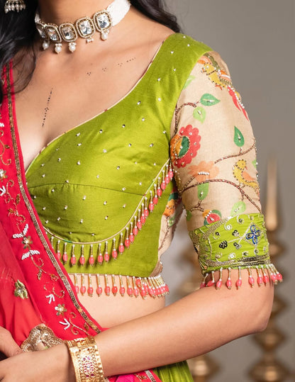 Beautiful Light Green Navratri Special Real Mirror Work Lehenga Choli