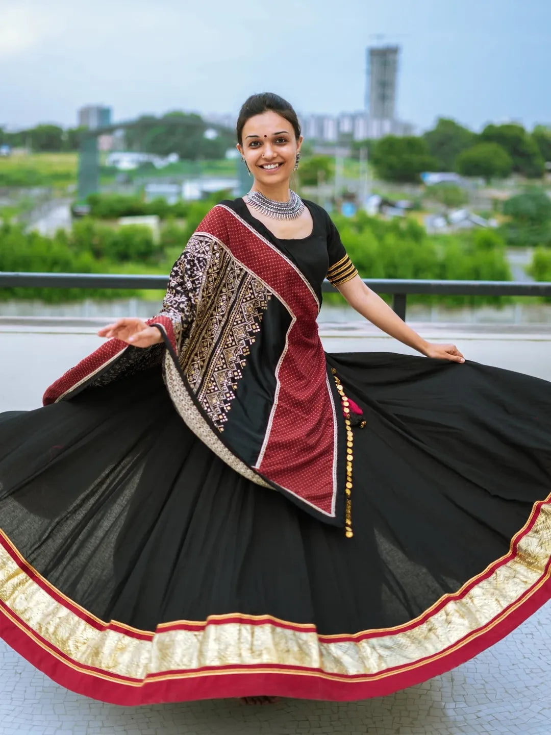 Black Pure Cotton Gamthi-Work Navratri Special Readymade Lehenga Choli