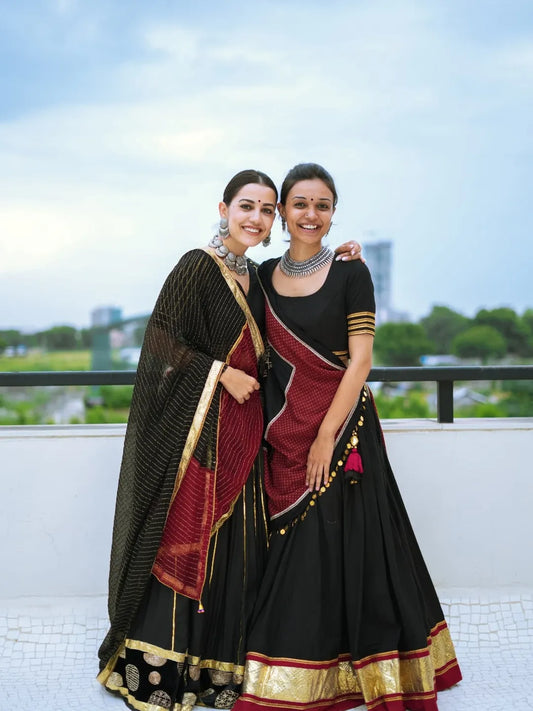 Black Pure Cotton Gamthi-Work Navratri Special Readymade Lehenga Choli