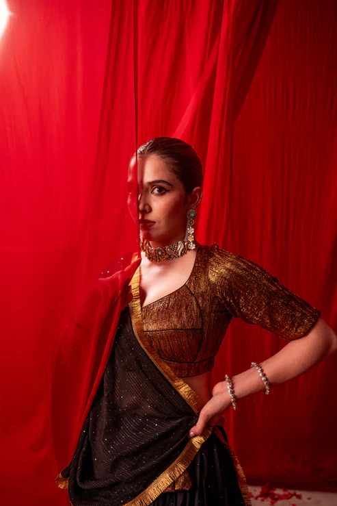 Kali Copper Tissue Contrast Lehenga Set