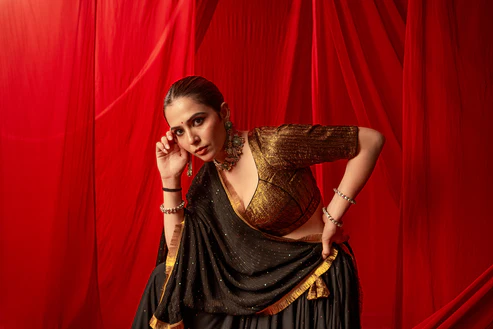Kali Copper Tissue Contrast Lehenga Set