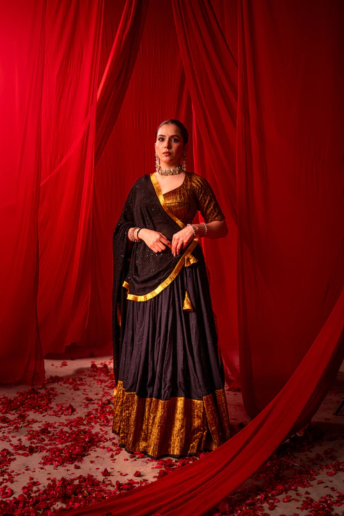 Kali Copper Tissue Contrast Lehenga Set