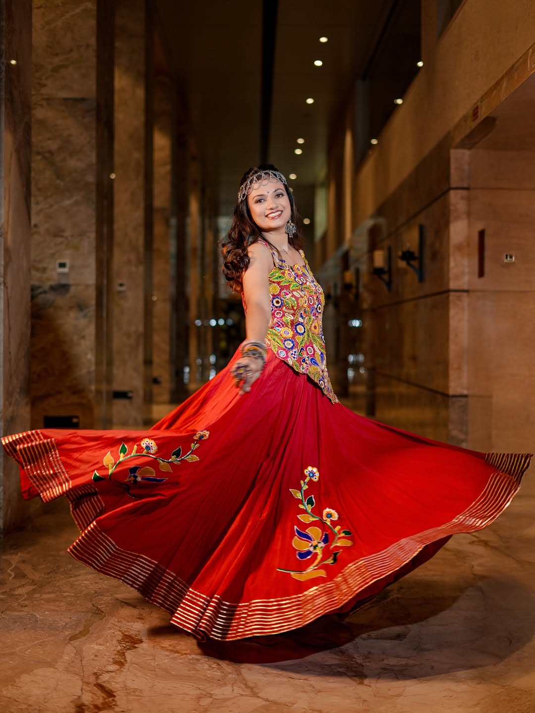 kutchi mirror work blouse and stunning flared Lahenga
