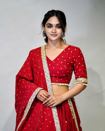 Navratri Special Beautiful Maroon Bandhani Chaniya Choli