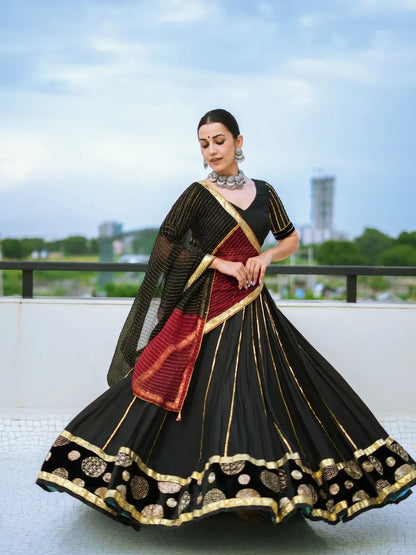 Black Pure Cotton Gamthi-Work Navratri Special Readymade Lehenga Choli