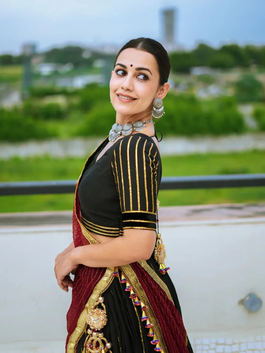 Black Pure Cotton Gamthi-Work Navratri Special Readymade Lehenga Choli