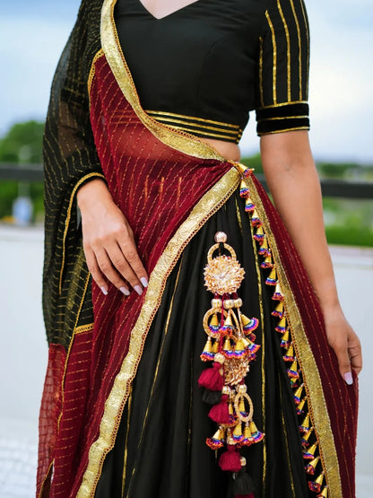 Black Pure Cotton Gamthi-Work Navratri Special Readymade Lehenga Choli