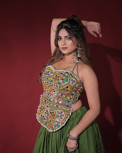 Navratri Special Fancy Hand-painted Chaniya with Kachhi twist blouse