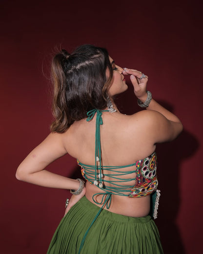 Navratri Special Fancy Hand-painted Chaniya with Kachhi twist blouse