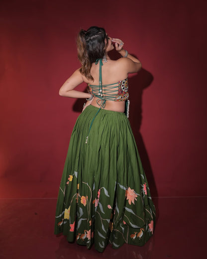 Navratri Special Fancy Hand-painted Chaniya with Kachhi twist blouse
