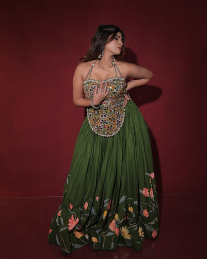 Navratri Special Fancy Hand-painted Chaniya with Kachhi twist blouse