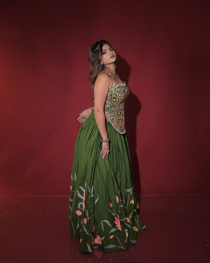 Navratri Special Fancy Hand-painted Chaniya with Kachhi twist blouse
