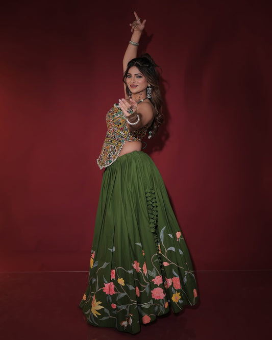 Navratri Special Fancy Hand-painted Chaniya with Kachhi twist blouse