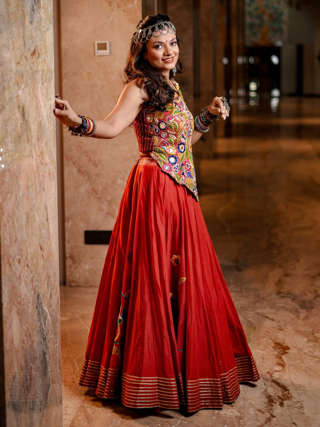 kutchi mirror work blouse and stunning flared Lahenga
