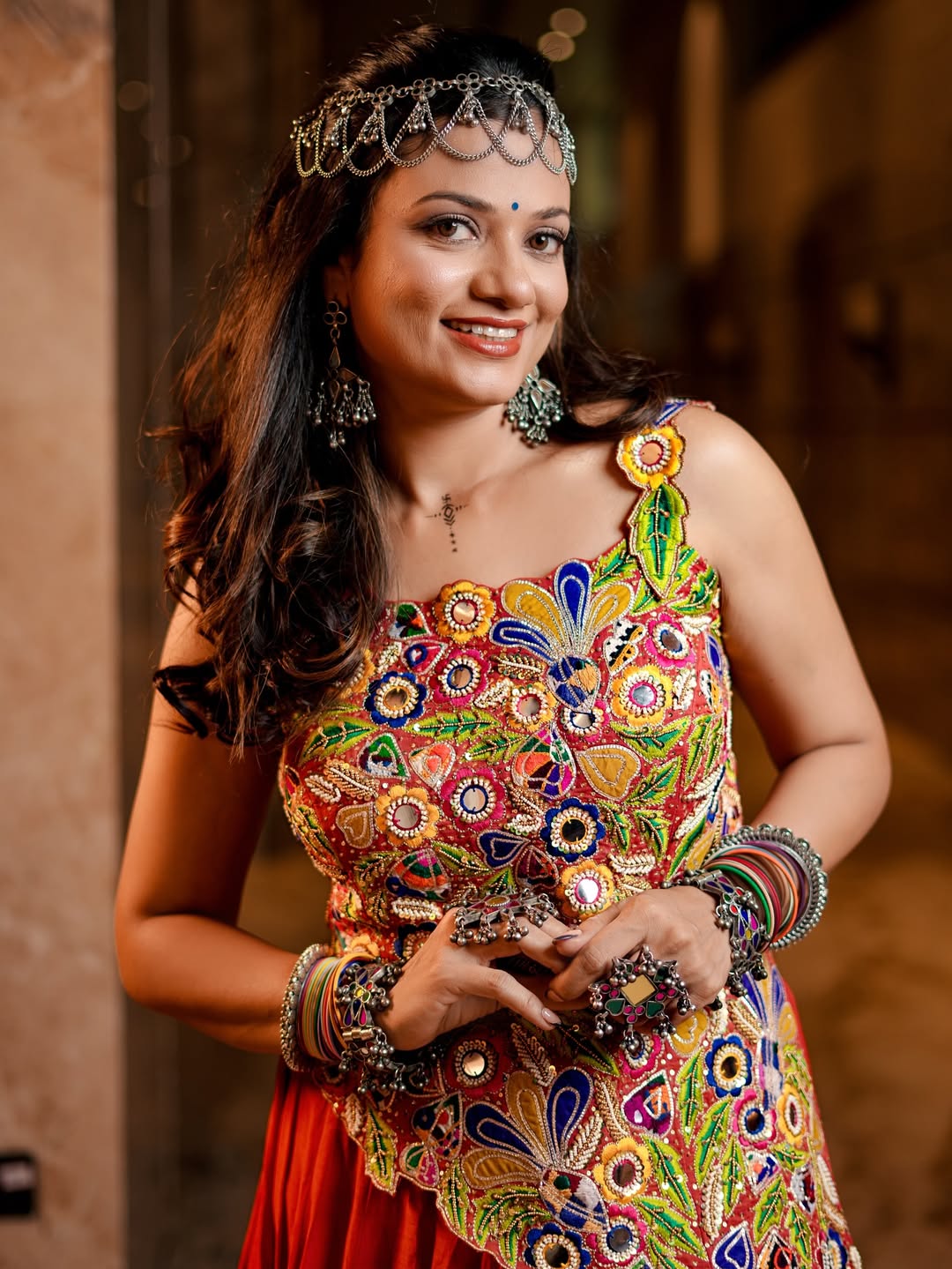 kutchi mirror work blouse and stunning flared Lahenga