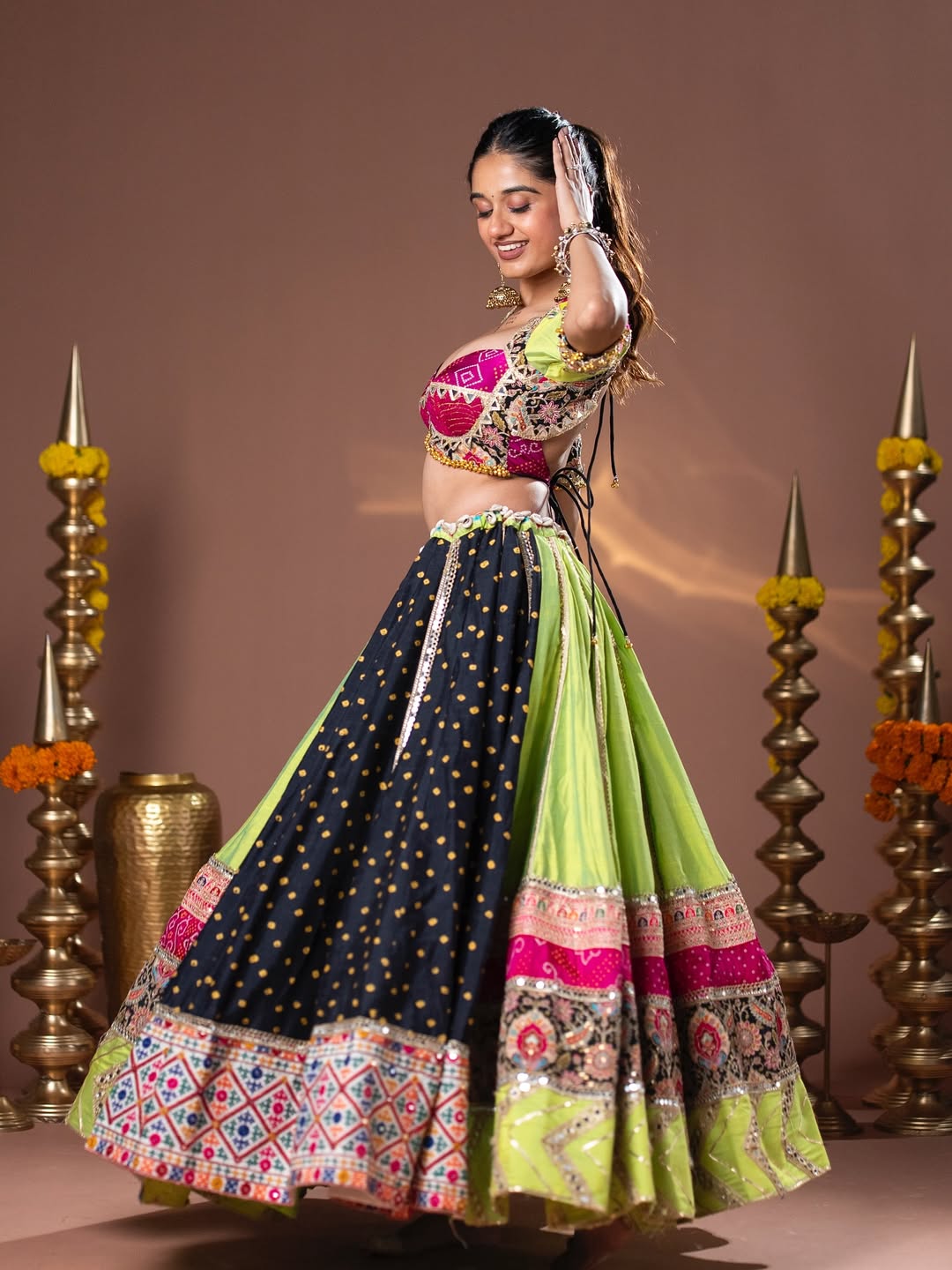 Beautiful Bandhani Breeze Traditional Patchwork Navratri Lehenga Set