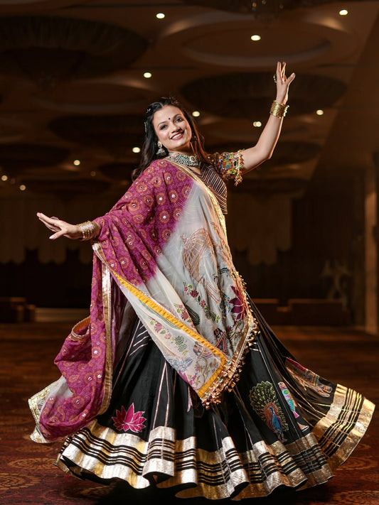 Traditional Black Mirror Work Navratri Lehenga Choli Set