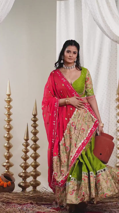 Beautiful Light Green Navratri Special Real Mirror Work Lehenga Choli