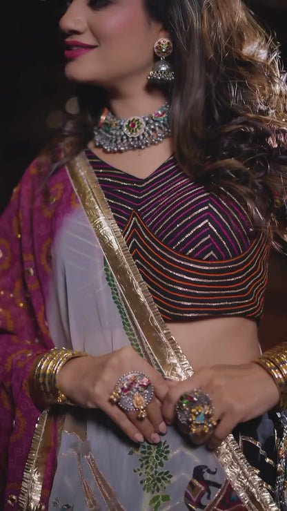 Traditional Black Mirror Work Navratri Lehenga Choli Set